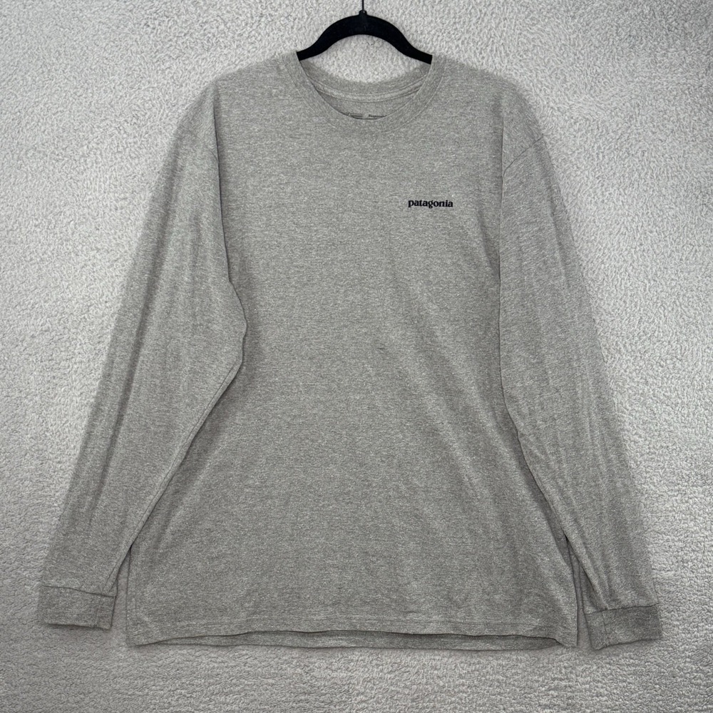 Patagonia Long Sleeve Shirt Gray Men's XL Responsibili-Tee Logo Graphic Print